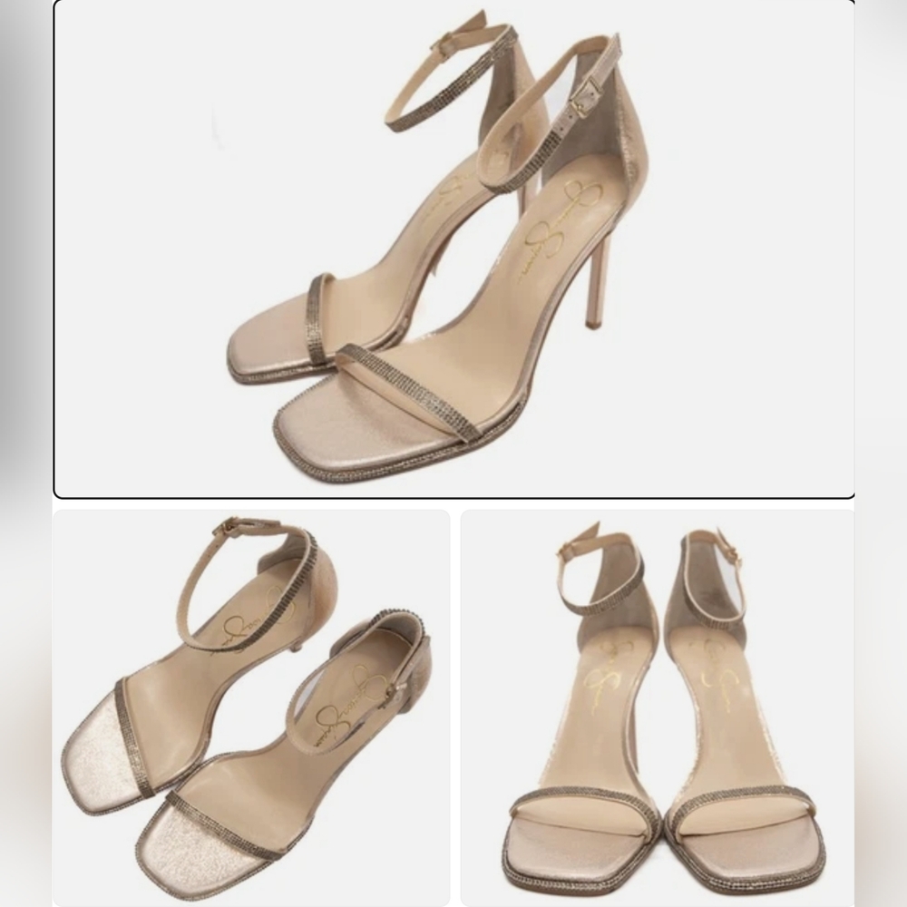 Jessica Simpson Ostey Champagne Ankle Strap Square Toe Heels